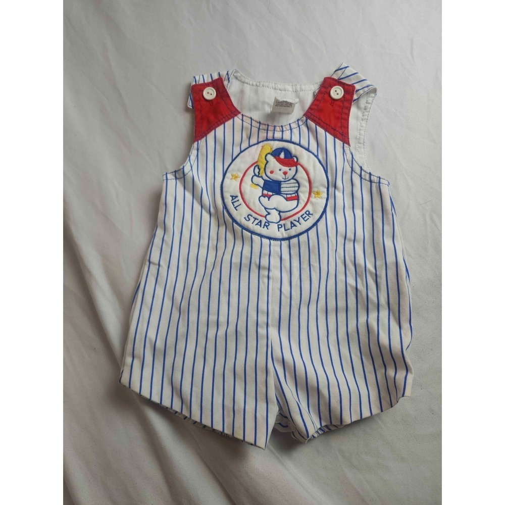 Vintage 90s All Star Player Baseball Romper Baby 6-9M Striped Sporty Americana